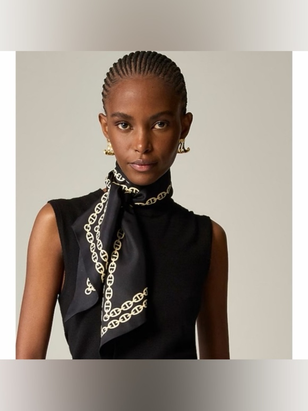 J. Crew Chain Link Printed Silk Scarf luxe designer twilly French elegant slim